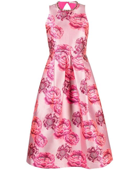 Alice + Olivia Floral-print Monochromatic Midi Dress in Pink | Lyst
