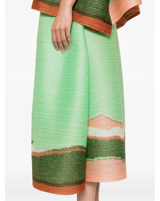 Pleats Please Issey Miyake Midi-Rok Met Print in het Green