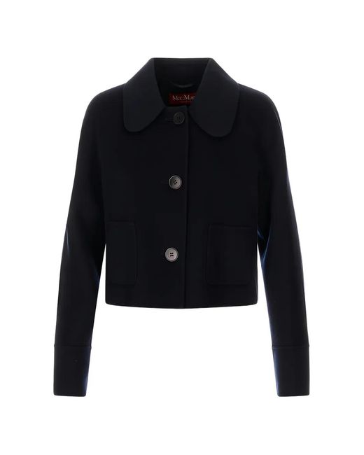 Max Mara Blue Round-Collar Single-Breasted Jacket