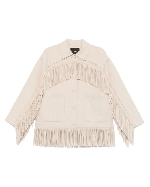 Maje White Fringed Coat