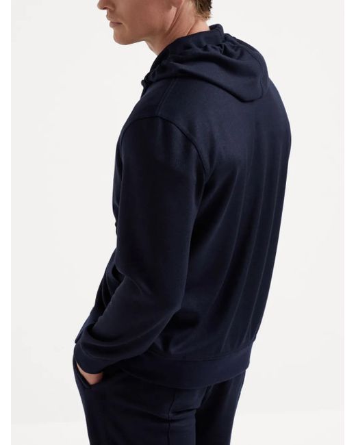 Brunello Cucinelli Blue Cashmere-Silk-Blend Hoodie for men