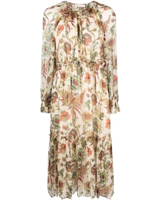 Ulla Johnson Natural Audette Floral-print Midi Dress