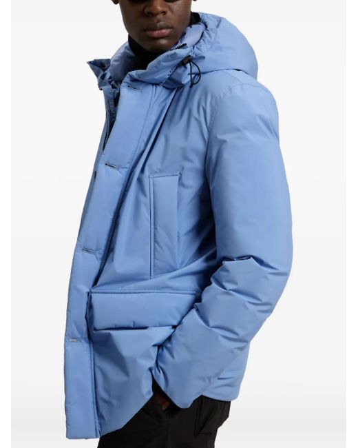 Woolrich Blue Hooded Button-Fastening Padded Jacket for men