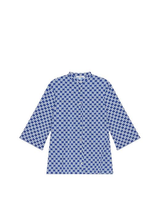 Maliparmi Blue Three-Quarter Sleeve Geometric Pattern Shirt