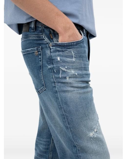 Boss Blue Distressed Faded Jeans for men