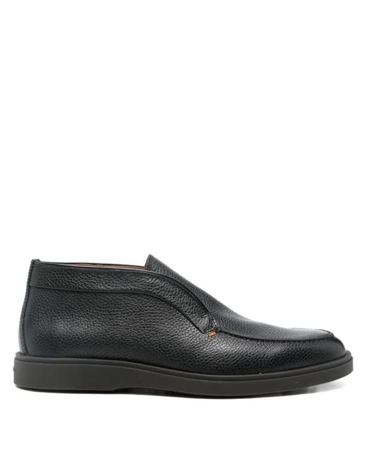 Santoni Black Grained-Leather Desert Boots for men