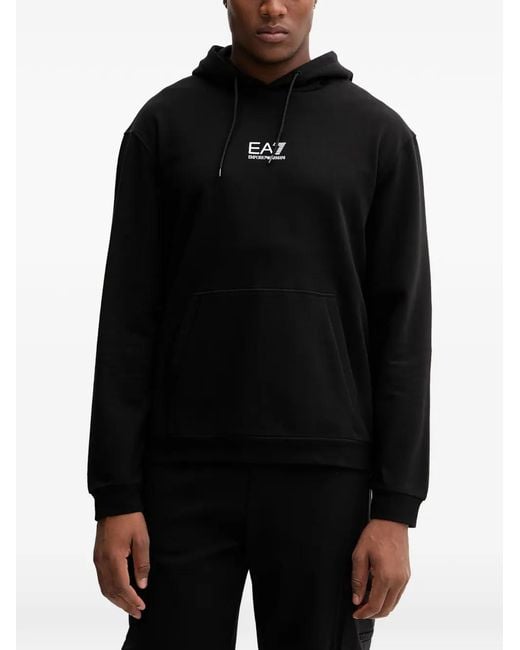 EA7 Black Graphic-Print Drawstring Hoodie for men