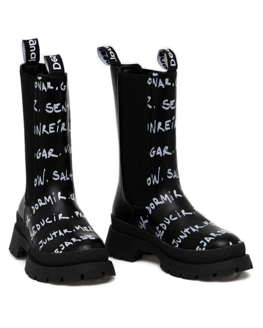 Desigual Black Lettering-Print Chelsea Boots