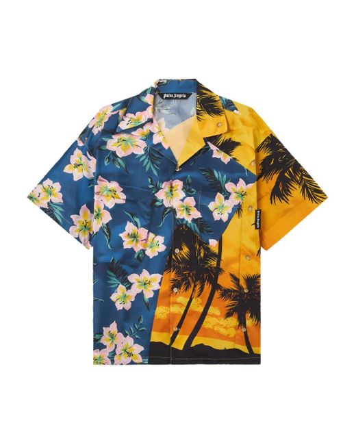 メンズ Palm Angels フローラル サンセット ショートスリーブシャツ Blue