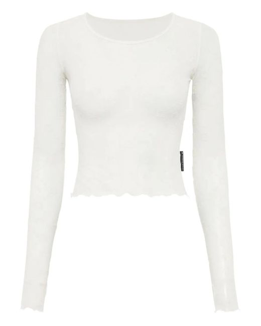 MARINE SERRE White Recycled Mesh Flock Ss Cropped Top