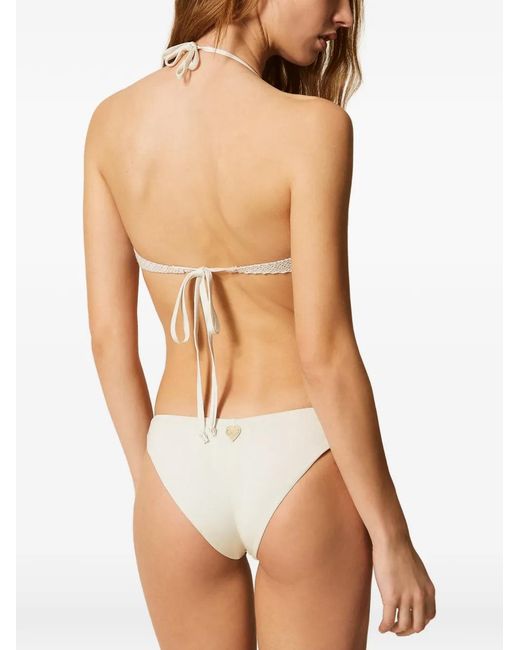 Twinset White Knitted Flower Bikini