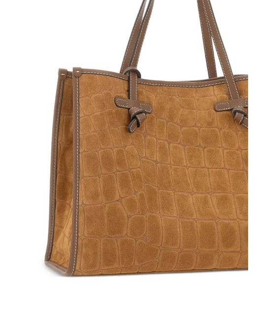 MARCELLA CLUB Brown Crocodile-Embossed Tote Bag