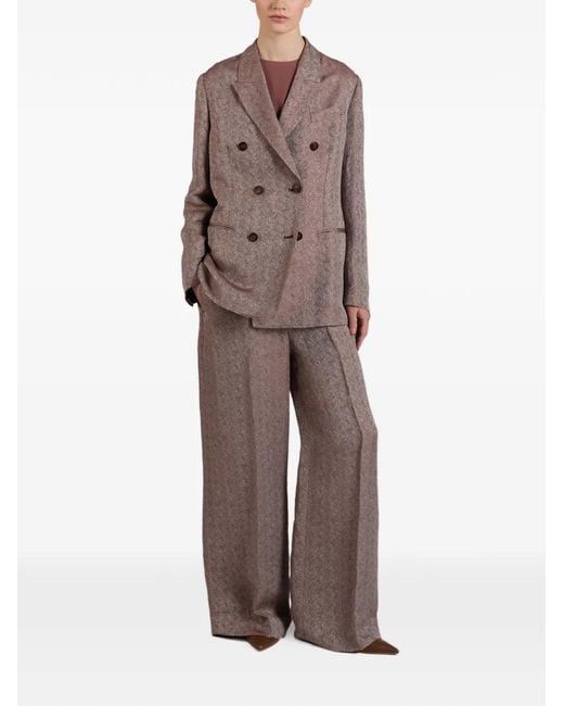 Slowear Brown Double-Breasted Herringbone Blazer