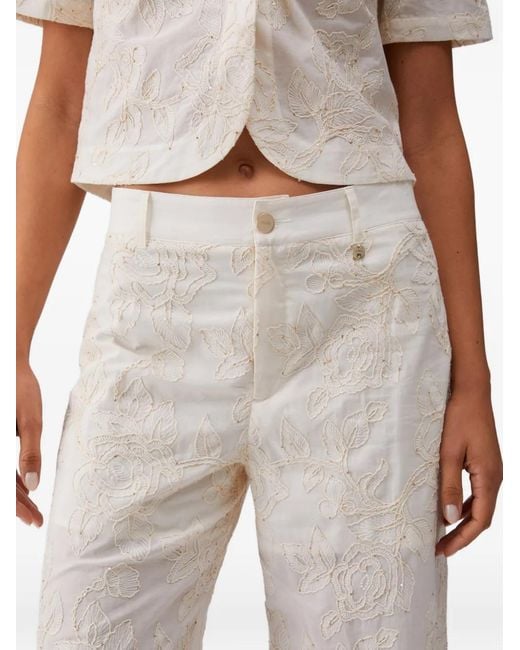 Liu Jo White Sequin-Embroidered Muslin Trousers