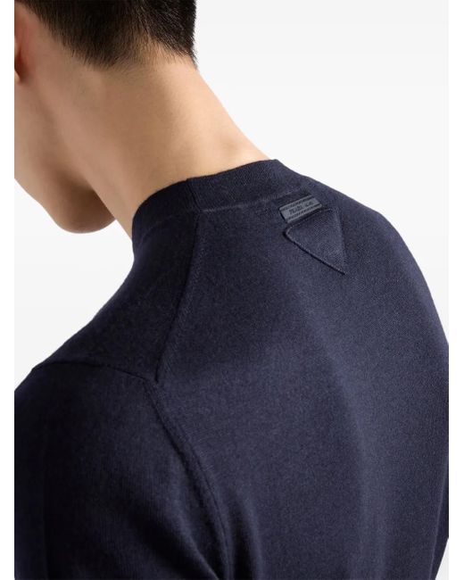 Prada Blue Cashmere Crew Neck T-Shirt for men
