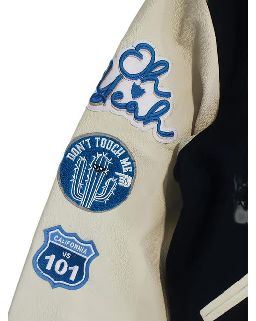 HTC Blue Embroidered-Patch Varsity Jacket for men