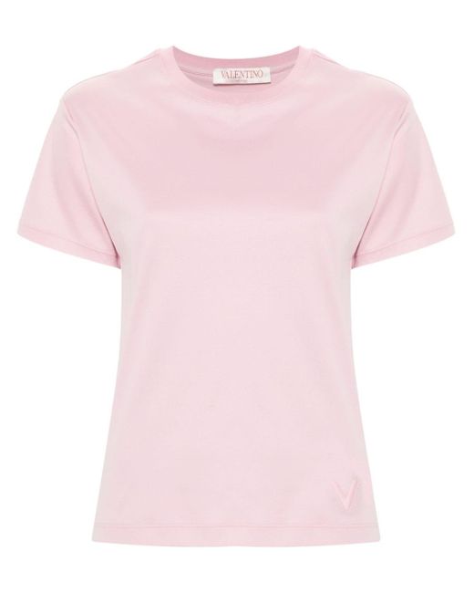 Valentino Garavani Logo-embroidered Cotton T-shirt in het Pink