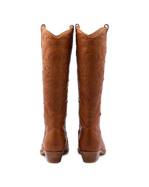 Buttero Brown Flee Stitched-Design Cowboy Boots