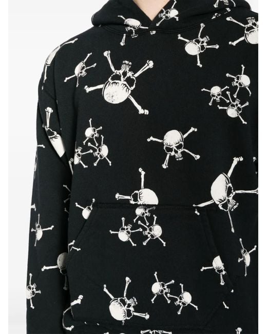 SAINT Mxxxxxx Black Skull-Print Cotton Hoodie for men