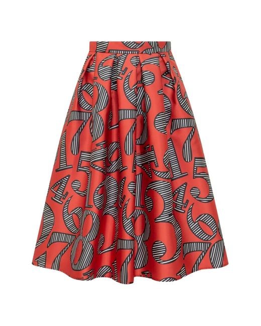ALESSANDRO ENRIQUEZ Red Graphic-Print Pleated Midi Skirt