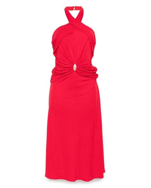 Elisabetta Franchi Red Crossover-Neck Midi Dress
