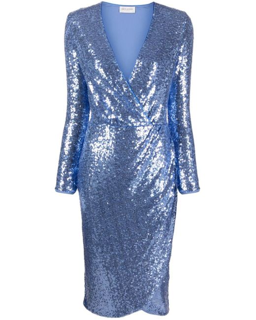 ERMANNO FIRENZE Blue Sequined Wrap Midi Dress