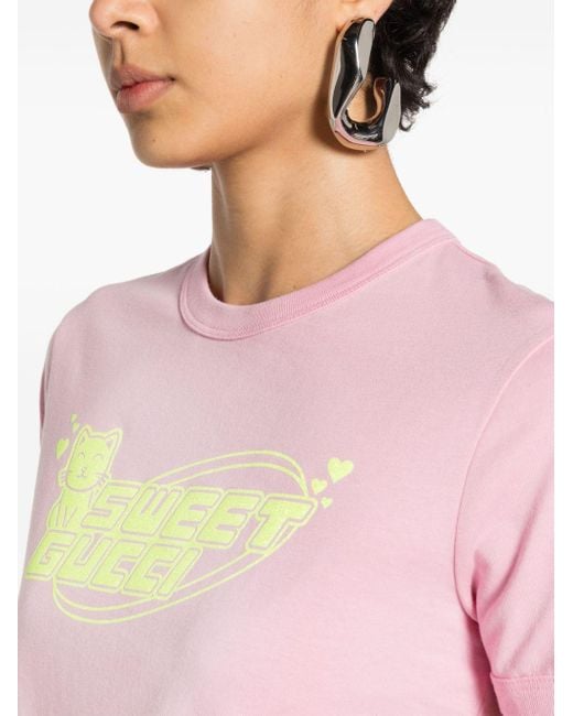 Gucci Pink Logo-print Cotton T-shirt - Women's - Cotton