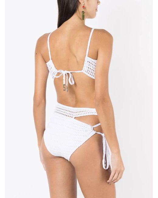Amir Slama White Keyhole-Detail Open-Knit Bikini