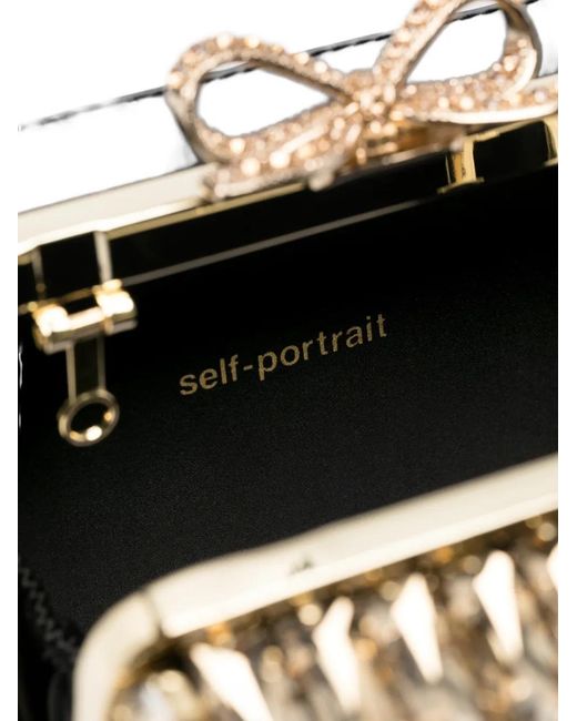 Self-Portrait White Crystal-Embellished Top-Handle Mini Bag