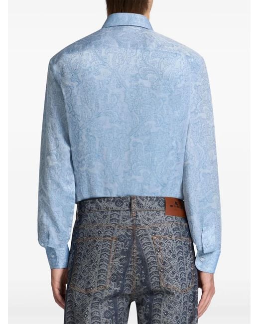 Etro Blue Floral-Jacquard Shirt for men