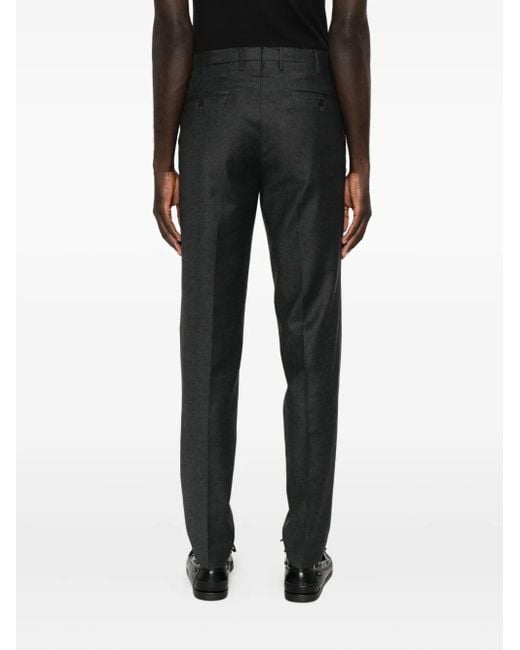 Incotex Black Pleated Virgin Wool Trousers for men