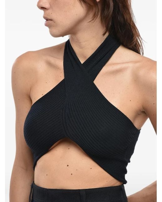 Stella McCartney Blue Ribbed-Knit Wrap-Design Top