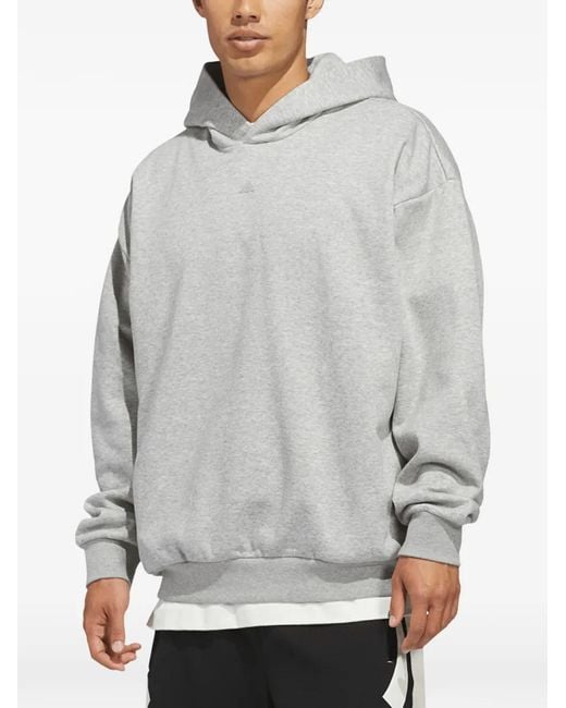Adidas Gray Logo-Print Fleece Hoodie