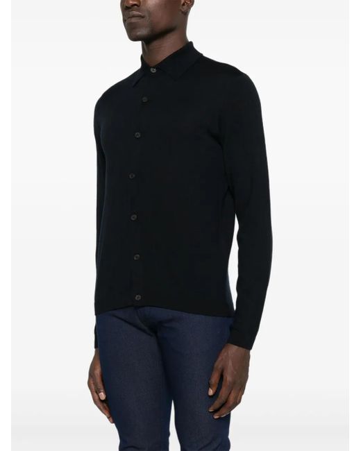 Emporio Armani Black Button-Front Wool Cardigan for men