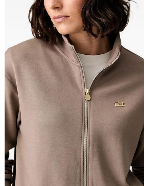 EA7 Brown Logo-Plaque Zip-Up Track Jacket