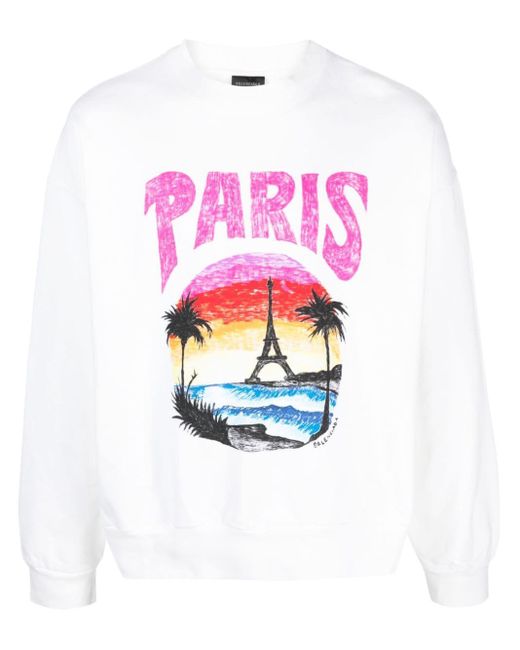 Balenciaga White Tropical Paris Cotton Sweatshirt