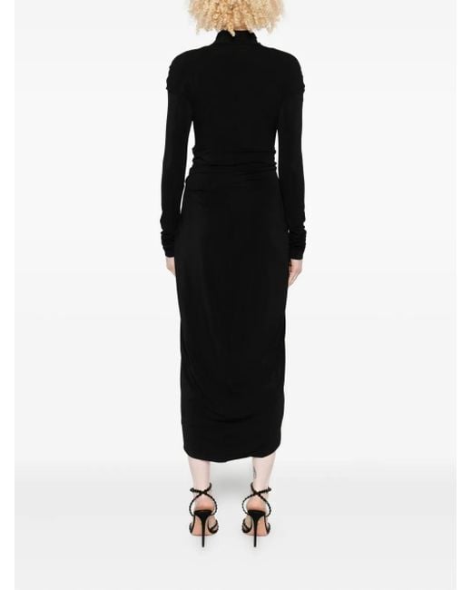 Alberta Ferretti Long-sleeve Asymmetrical Midi Dress Black