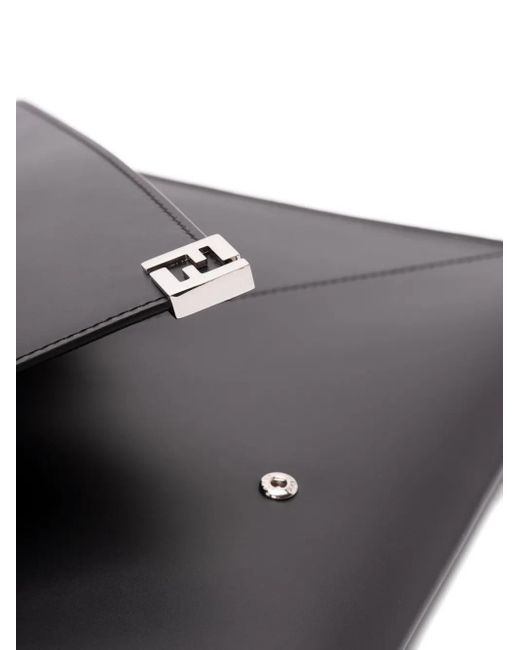 Fendi Black Large Ff Press-Stud Clutch Bag for men