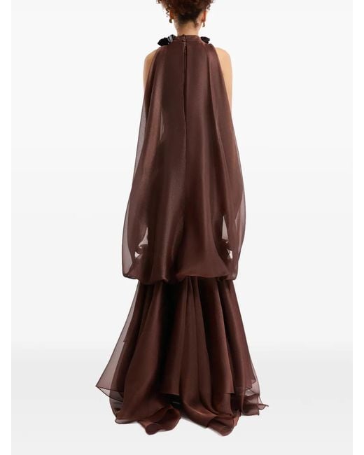 Gemy Maalouf Brown Pleated-Ruffle Tiered Dress