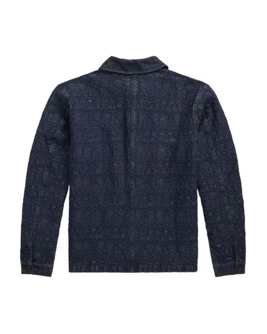 RRL Blue Textured Button-Up Jacket for men