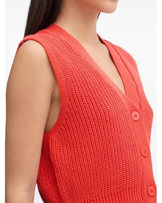 Mos Mosh Red Herbi Ribbed-Knit Peplum Cardigan