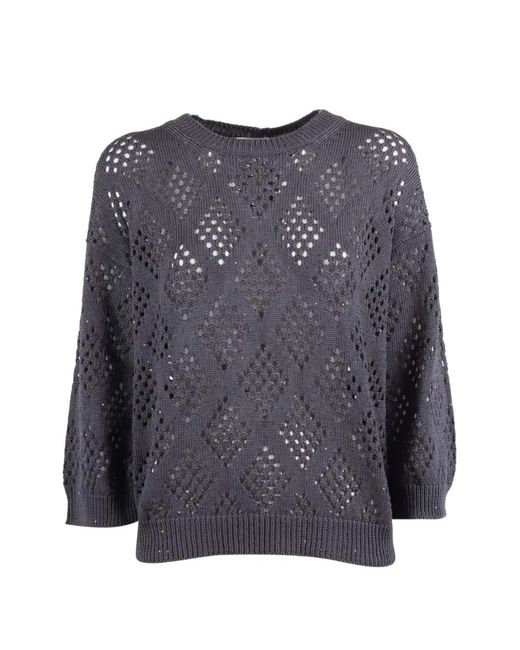 Peserico Gray Sequin-Embellished Open-Knit Sweatshirt