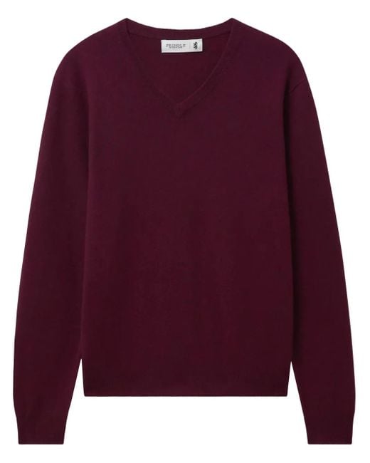Pringle of Scotland Purple Cashmere V-Neck Knitted Jumper for men