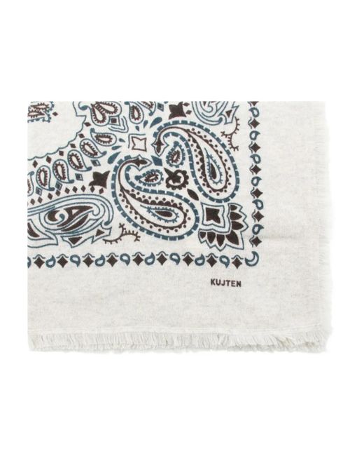 Kujten Gray Paisley-Print Fringed Scarf