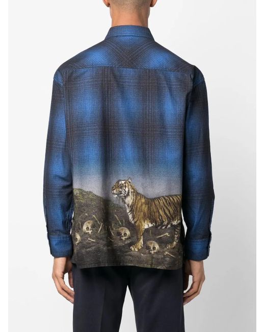 Neighborhood Blue Tiger-Print Visual-Effect Shirt for men