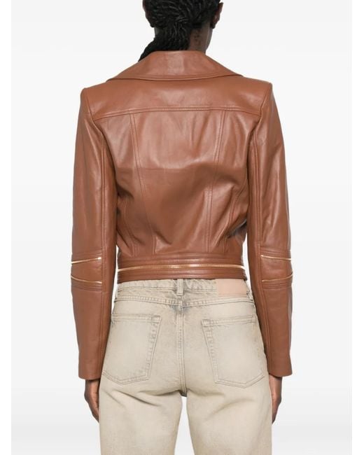 Elisabetta Franchi Brown Zipped Biker Jacket