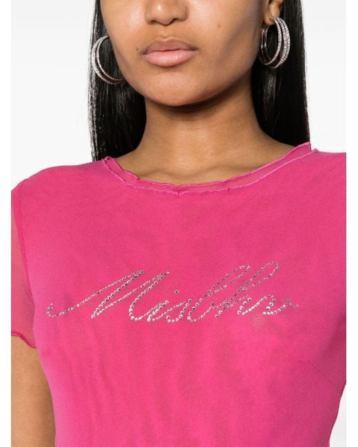 M I S B H V Pink T-Shirt mit Logo-Verzierung