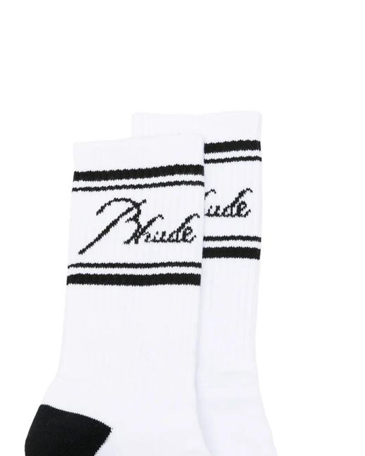 Rhude White Script Logo-Intarsia Socks for men