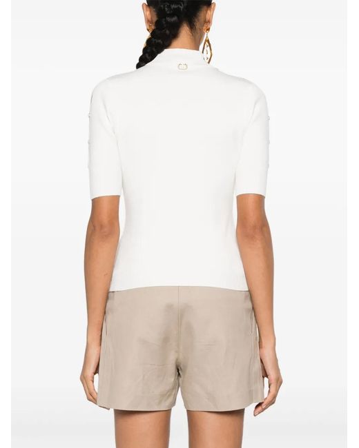 Twinset White Cut-Out Stud-Detail Sweater