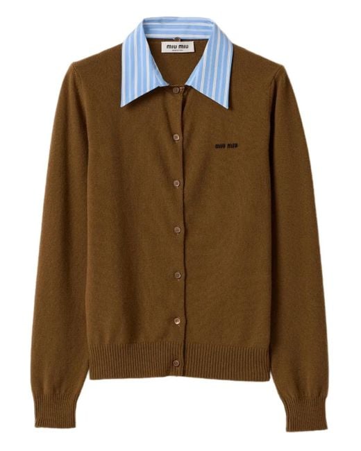 Miu Miu Brown Cardigan Aus Kaschmir Mit Hemdkragen